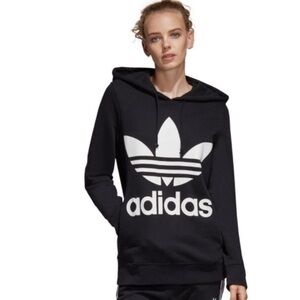 Adidas Black Large Logo Screen Print Pullover Hoodie